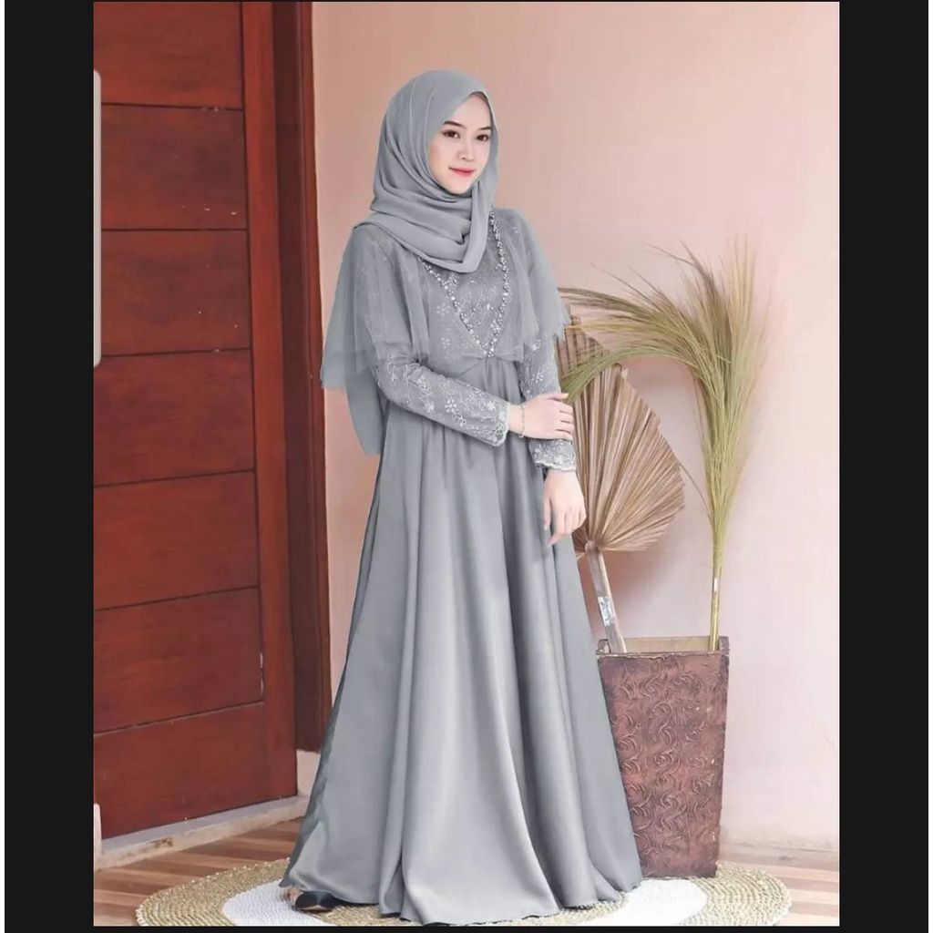 Baju Gamis Gaun Dress brukat brokat pesta lamaran kondangan akad nikah wanita remaja terbaru 2022 kekinian mewah elegean cantik modern viral / baju gamis muslim muslimah islami wanita