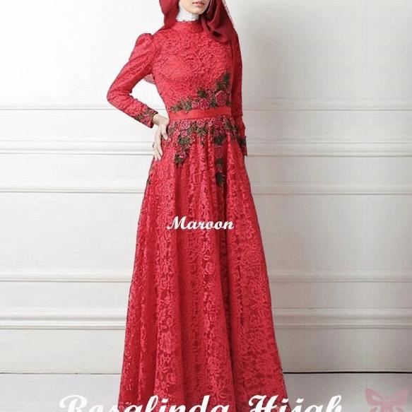 ♜ GAMIS LEBARAN 2017 / BAJU PESTA MUSLIMAH / GAMIS BROKAT TERBARU - Maroon ➪