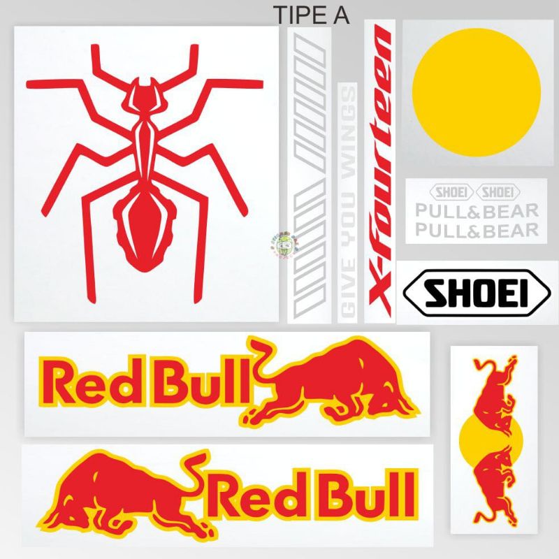 set lengkap stiker helm red bull shoei stiker redbull tt course snail