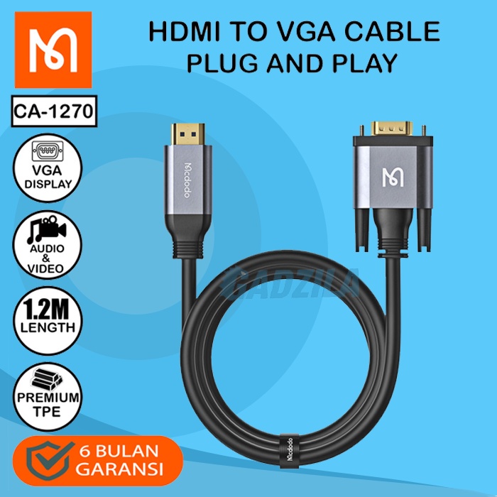 MCDODO CA-127 Kabel Konverter HDMI To VGA HD Audio Video Cable PS4 PC Laptop Plug And Play