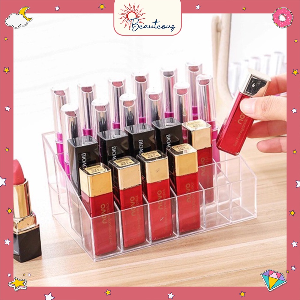 Rak Lipstik Acrylic Kotak Tempan Penyimpanan Lipstik Kutek 24 Slot