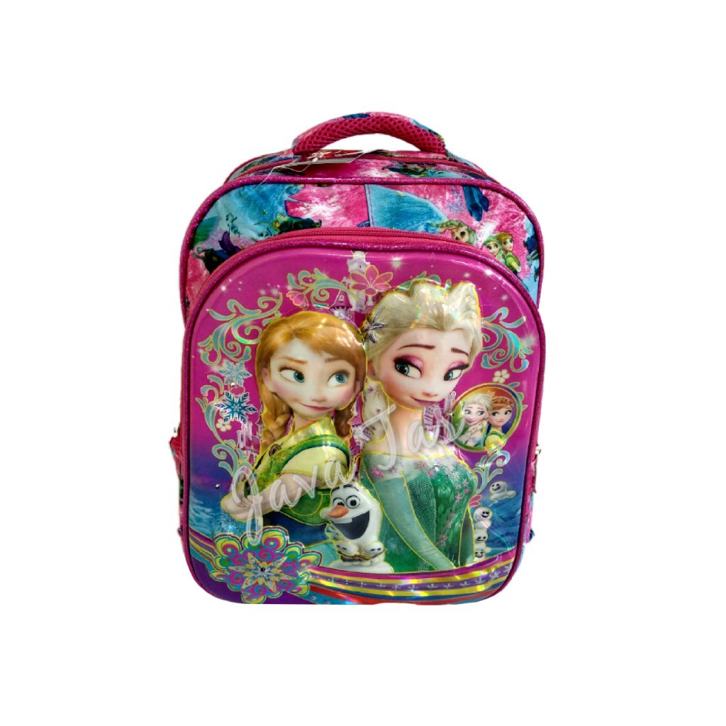 Java Tas Ransel Anak Sekolah TK Import Karakter Timbul Lampu + Musik  Frozen Pink M