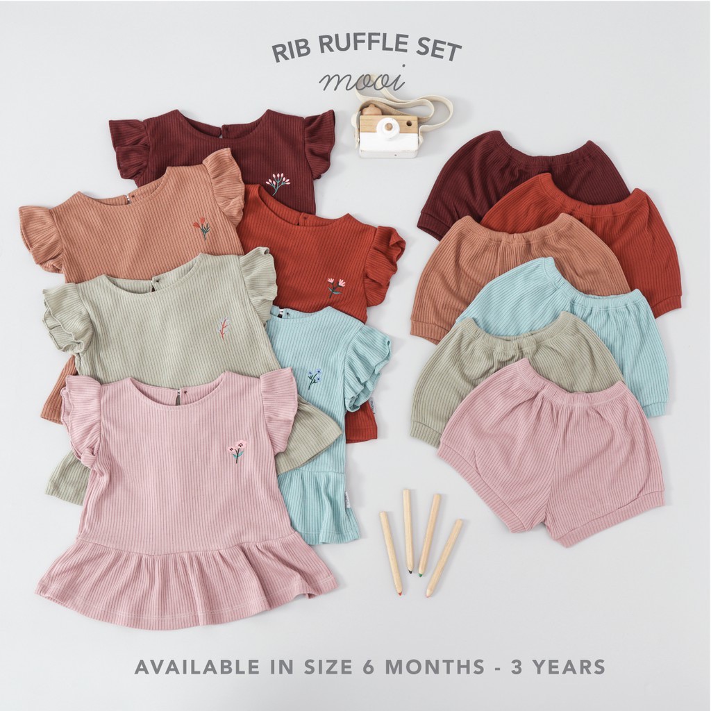Mooi Setelan Anak Perempuan Rib Ruffle Set 6 bln - 3 Tahun CBKS