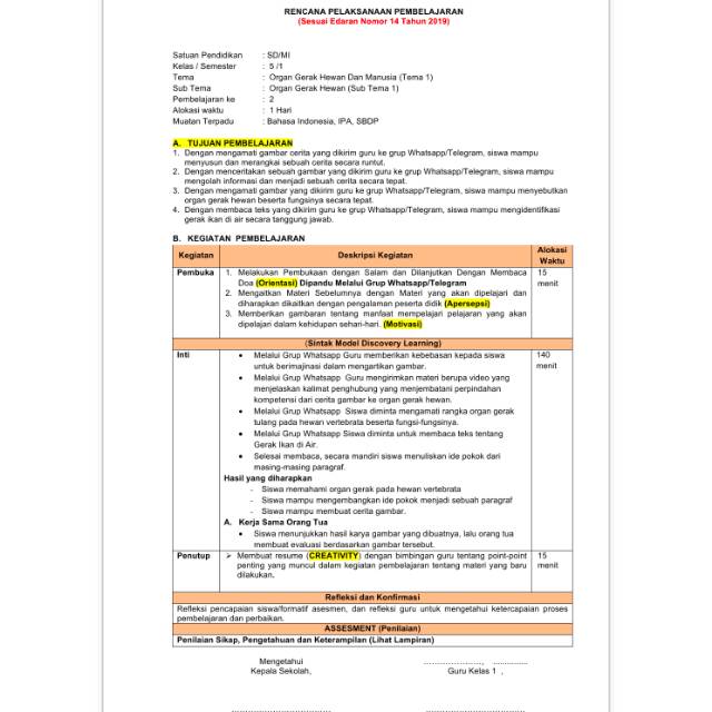 RPP TEMATIK DARING KELAS 5 REVISI 2020