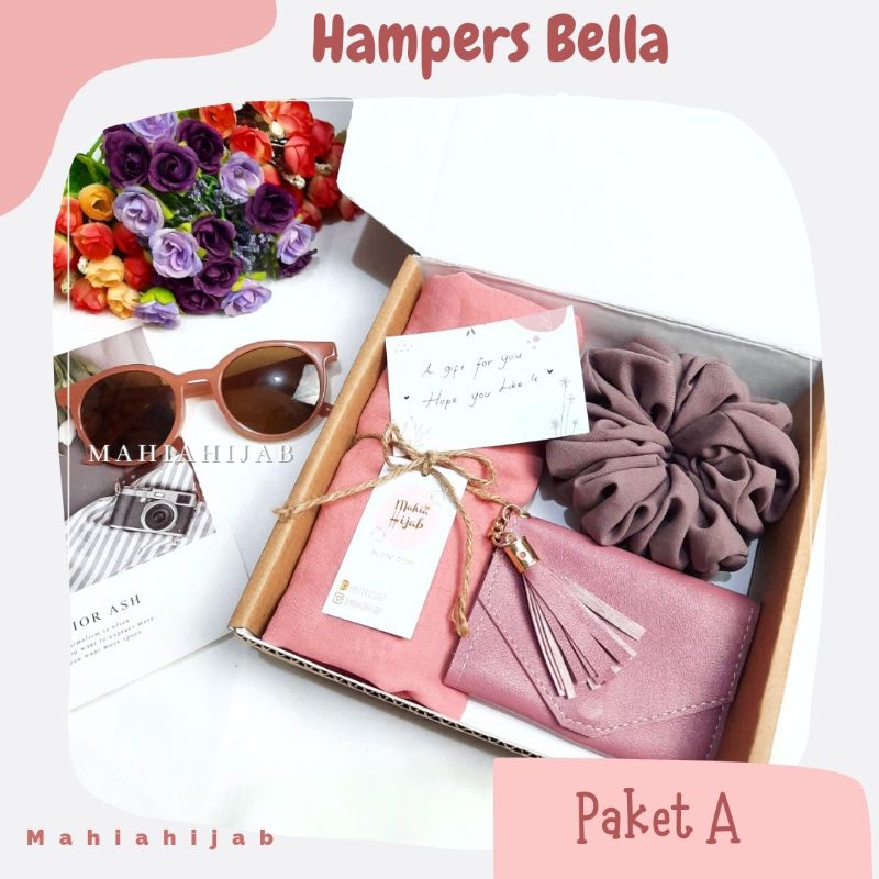 Hampers Hijab Bella Square + Dompet / Paket kado / Giftbox hadiah ultah, wedding , graduation , anniversary