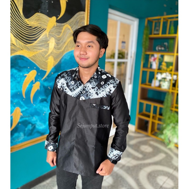 kemeja jumputan kombinasi