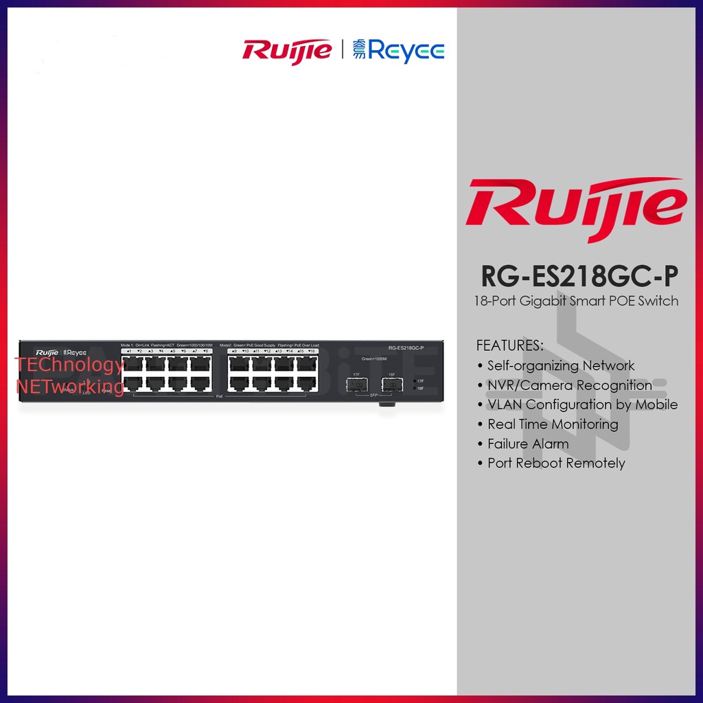 Ruijie RG-ES218GC-P 16-Port Gigabit 2 SFP Smart POE+ Switch 240W