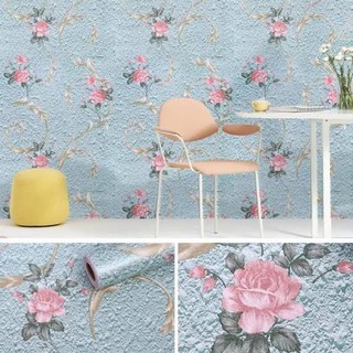  Wallpaper  Dinding Kamar 3D BIRU MAWAR PINK Sticker Tembok  