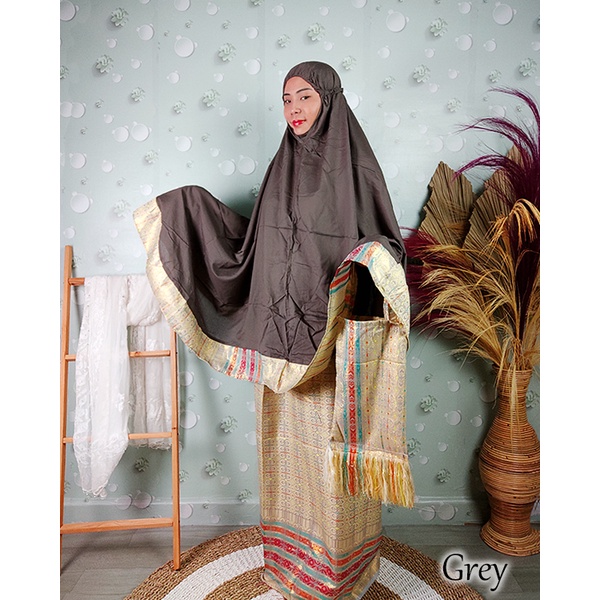 Sweet Honey ~ Mukena Songket Bali Dewasa Jumbo Rempel Motif Songket Prade Rayon Super Premium