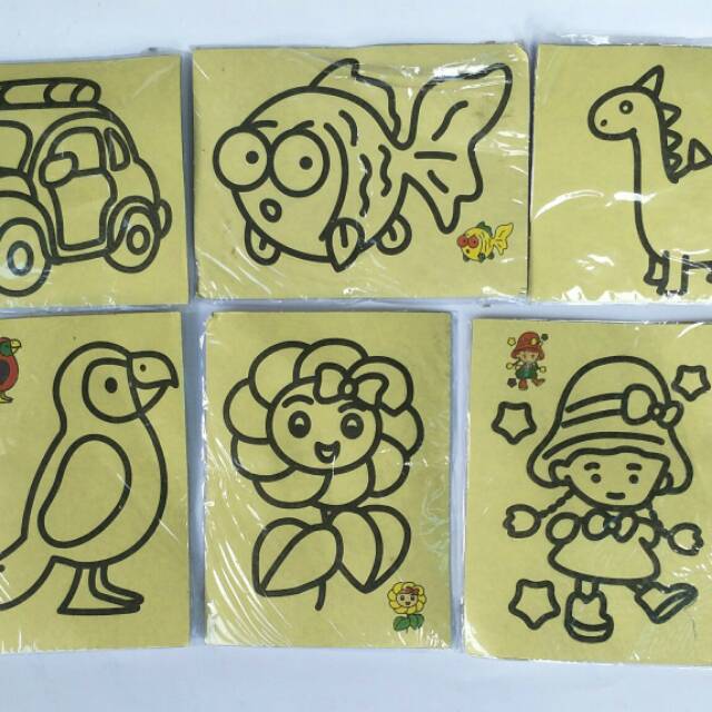 5pcs Mewarnai Gambar campur Lem Lukis Pasir 4 Warna Mini ukuran 11.5 x 8.5cm Mainan Edukatif Motorik Halus Motorik Kasar Suvenir Ultah Anak Murah bisa COD