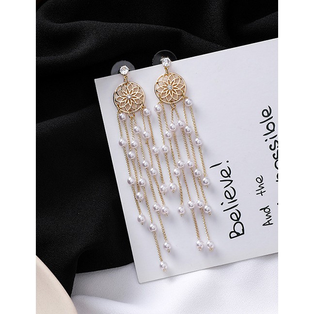 LRC Anting Tusuk Fashion Gold 925 Silver Needle Dreamcatcher Tassel Earrings D42782