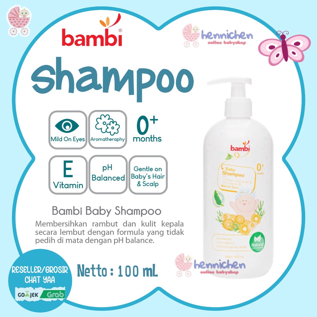 Bambi Baby Shampoo Mild On Eyes 500ml (Pump) / Bambi Shampo 100ml