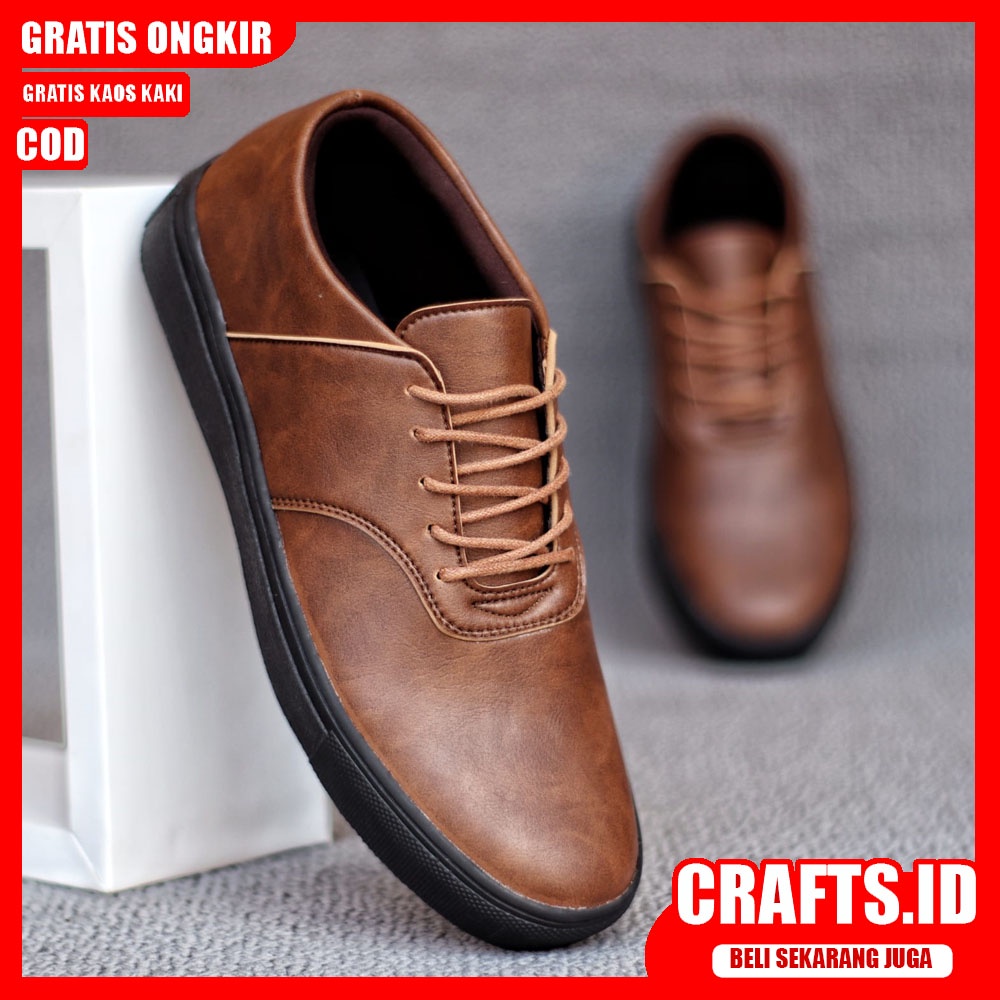 CRAFTS X AUTHEN Sepatu Kasual Pria Kulit Syntetic Sepatu Pria Casual Sepatu Cowok/Cowo Sepatu Kerja Kantor Kondangan Semi Formal Kuliah Keren Termurah