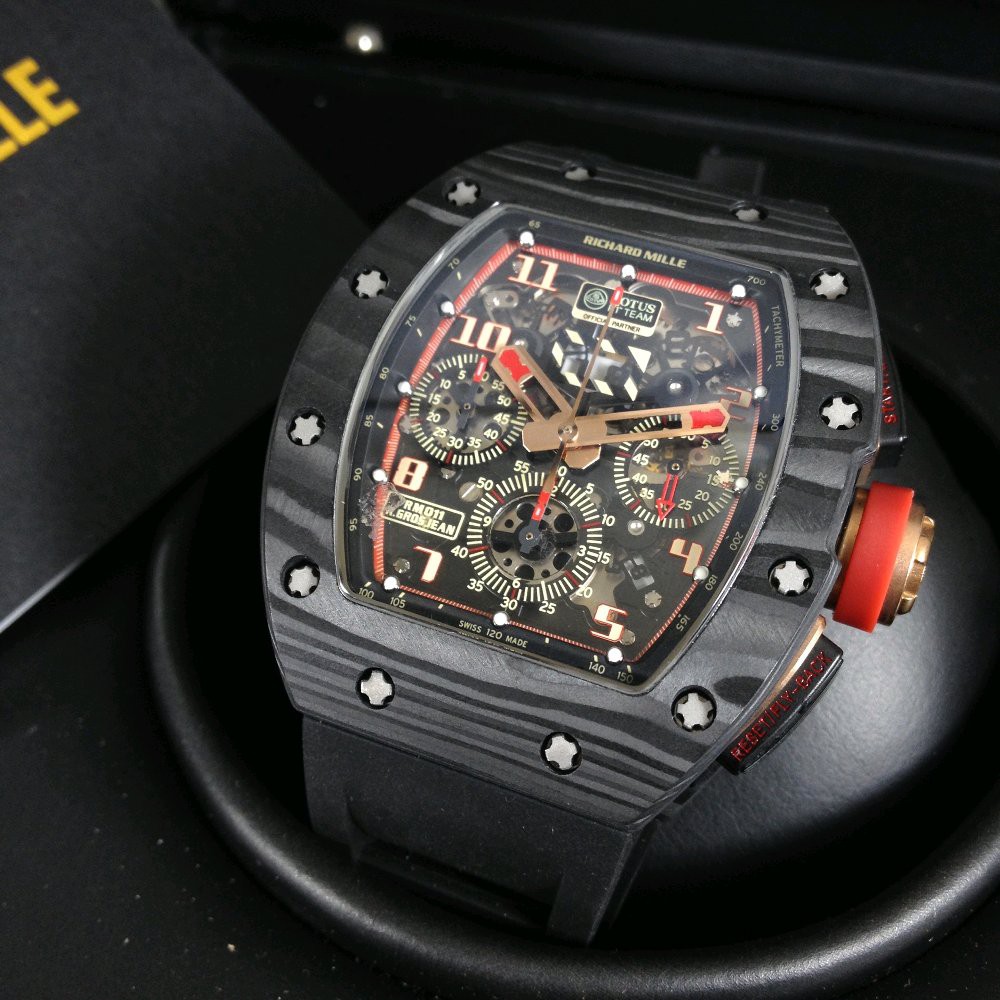 Jam Tangan Pria R1c4rd Mill3 Lotus RM011 Carbon black 47mm HighGrade Swissclone