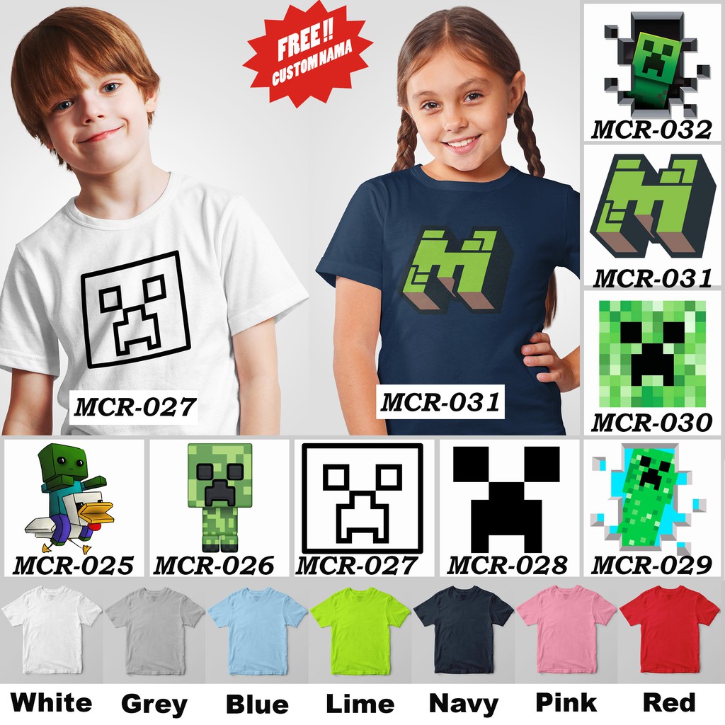 [FREE NAMA !!] Kaos Anak &amp; Family Game Minecraft 100% COTTON PREMIUM