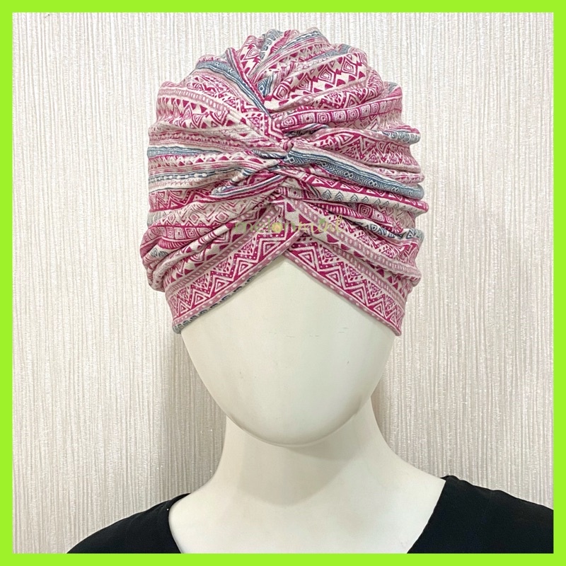 Melonmint Handmade Turban Hijab Instan Instant Wanita Dewasa Motif Batik Etnik Merah Abstrak Grosir