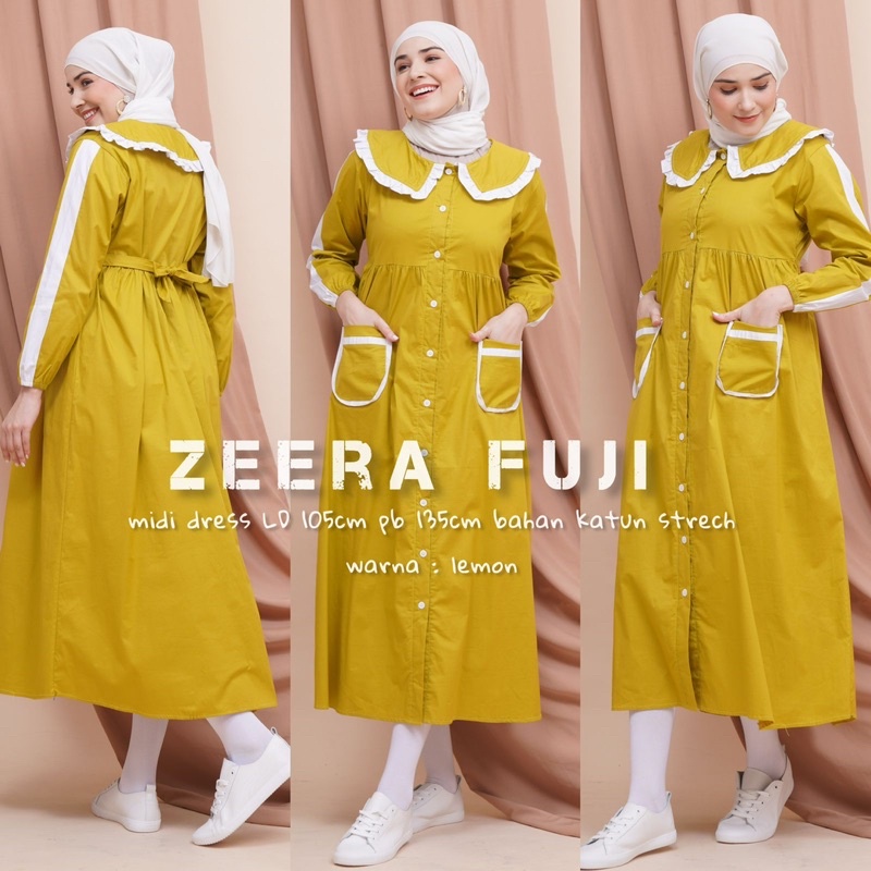 Daster Arab Zeera FUJI Dress Midi Kerah Vintage Terkini Ori Zeera