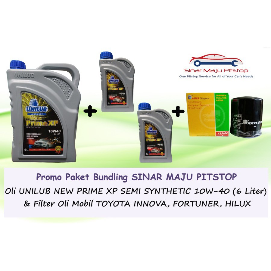 Paket Bundling Oli UNILUB PRIME XP 10W-40 - 6 Liter & Filter Oli TOYOTA INNOVA & VENTURER BENSIN