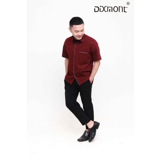 Dixmont Kemeja Pria Basic Formal Motif Lengan Pendek Hem MS00521