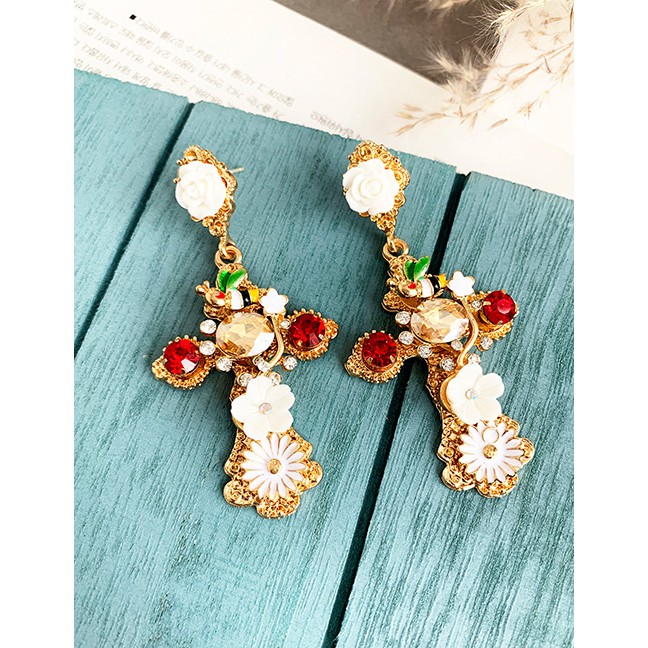 LRC Anting Tusuk Fashion Gold Alloy Diamond Insect Cross Stud Earrings F91835