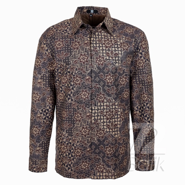 KEMEJA BATIK PRIA Lengan Panjang Premium Motif Sekar Jagad Hitam Coklat Tua 729065 Cap 72 - Baju Kemeja Atasan Pakaian Setelan Batik Pria Cowok Laki Laki Remaja Keluarga Kantor Lengan Panjang Modern Slimfit Slim Fit Premium Kekinian