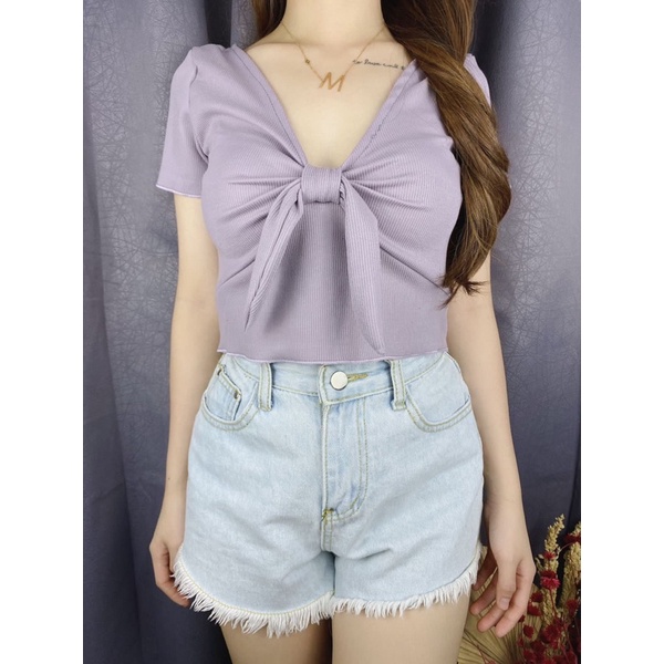 Crop top Vneck Bow / Crop top pita / crop top korea / VIMEL COLLECTION