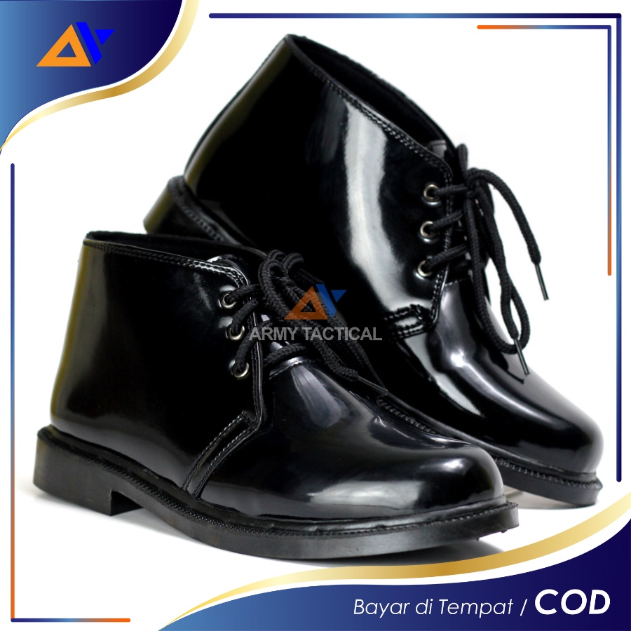 Sepatu Dinas PDH Kerja TNI Mengkilap Pria Paskibraka Satpam Security Sepatu Pantofel Tali Oxford Hitam Glossi - BT04