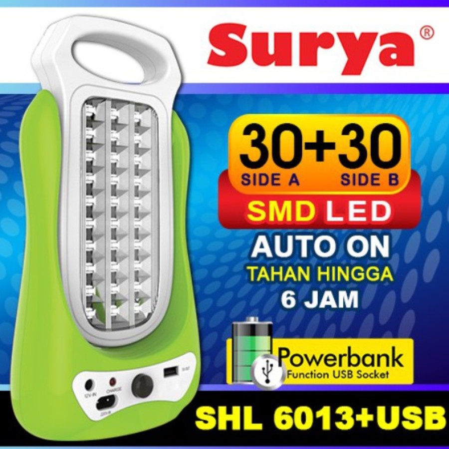 Lampu Emergency Flip Surya SHL-6013 30 smd led dengan fitur Powerbank