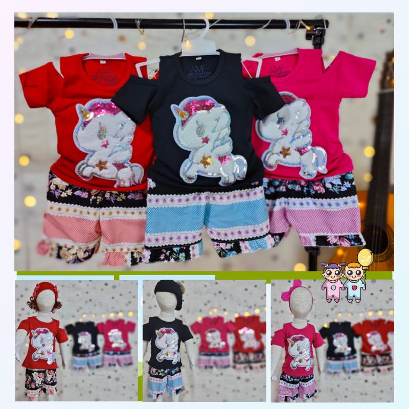 Pakaian Anak! Setelan anak Perempuan Random Motif  usia 1-5 th bahan Ducati Katun Spandek Premium