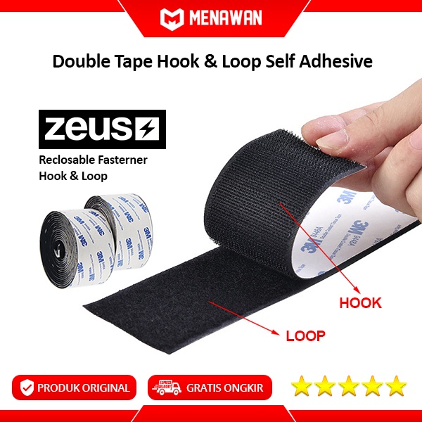 Zeus Double Tape Magic Reclosable Fastener Hook &amp; Loop Velcro Isolasi Lakban Pita Perekat 3M