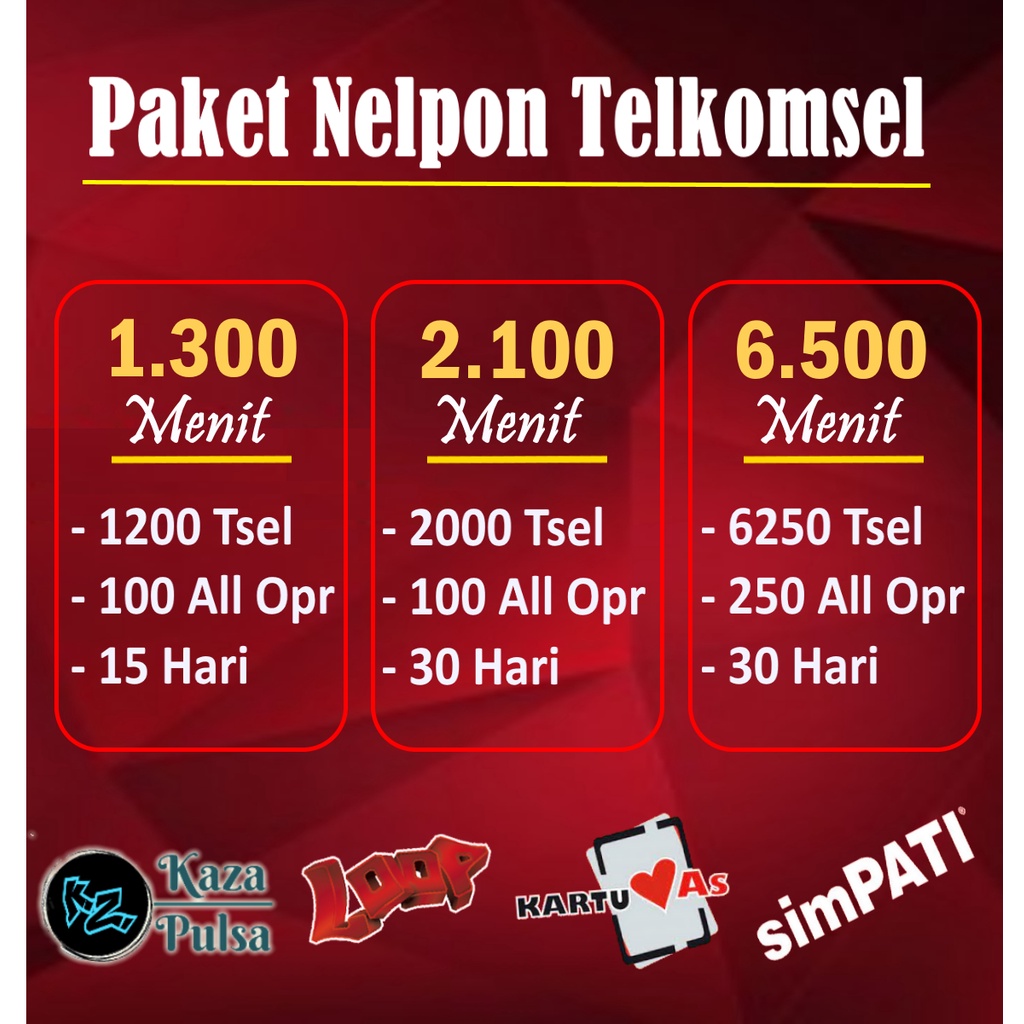 Paket Nelpon Telkomsel Bulk 1300 2100 6500 Menit All Operator Simpati Loop As 30 Hari