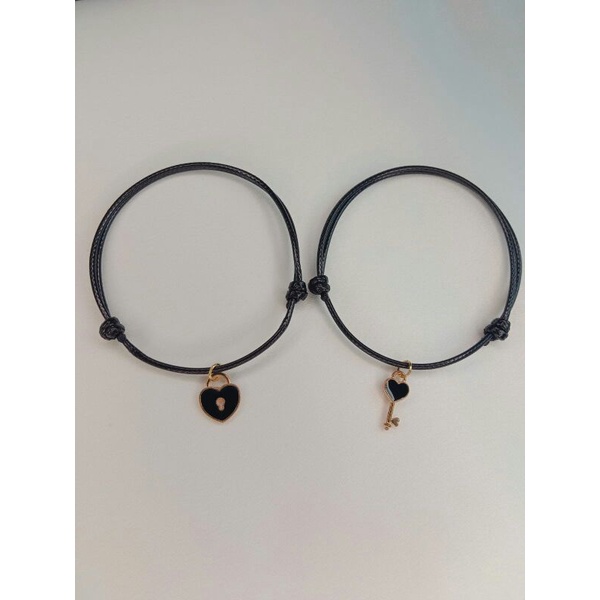 2pcs set gelang pasangan gelang couple kunci dan gembok gelang tali hitam gelang couple bandul