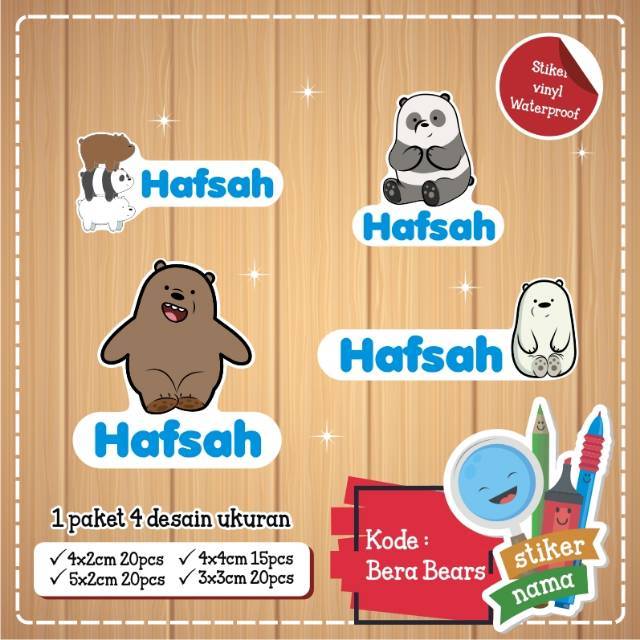 Stiker label nama doraemon / mickey mouse / hello kitty