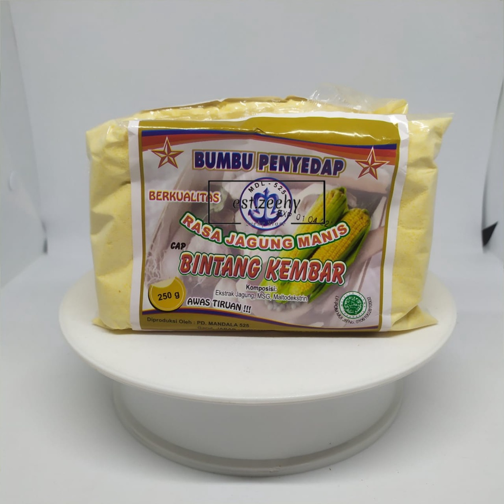 

BUMBU PENYEDAP RASA JAGUNG MANIS MERK BINTANG KEMBAR KEMASAN 250 GR