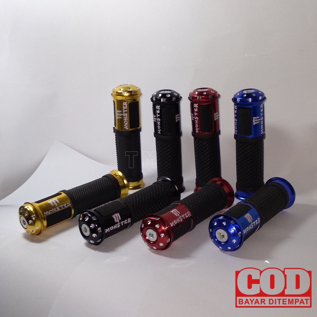 Hand grip Monster jalu bintik untuk semua motor warna merah, biru, hitam, gold