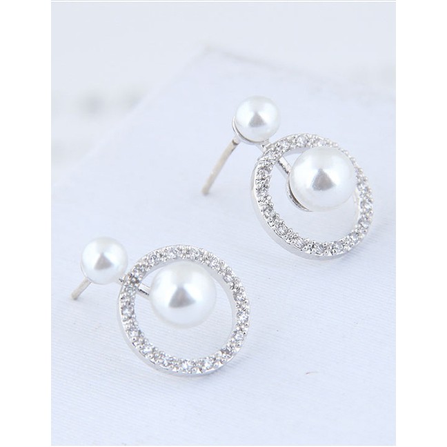 LRC Anting Tusuk Fashion Silver 925 Silver Needle Metal Ring Stud Earrings A57843