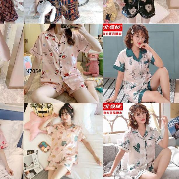 ❁ baju tidur satin import piyama satin motif baju tidur celana pendek pajamas satin HP ◊