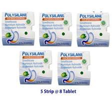 Terbaru!! Polysilane Tablet - Box 5 Strip @ 8 Tablet Kunyah - Obat Maag dan Kembung