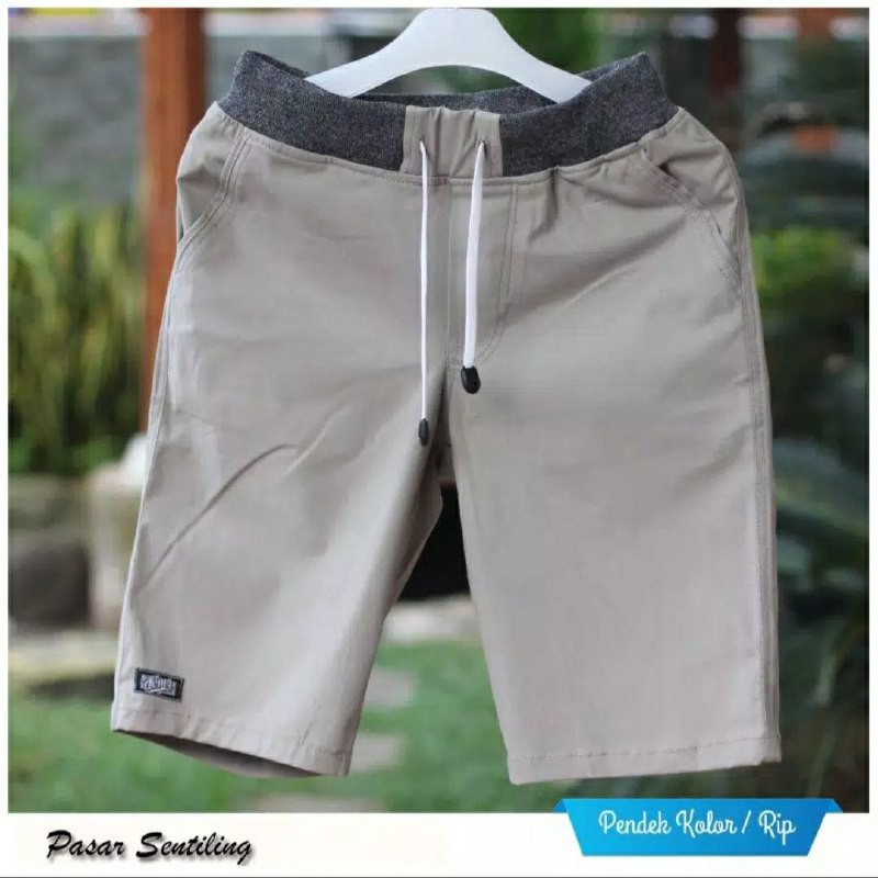 [BIG SIZE] Celana Chino Pendek Pria mick pinggang karet rip katun twill krem coklat surfing santaI