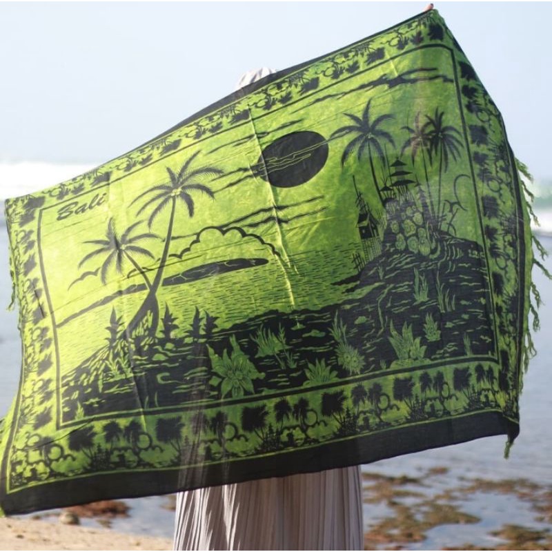 Sarung pantai lukis khas bali | Sarung pantai handmade | Kain pantai lukis | Sarung pantai murah-Pantai green