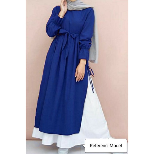 Hawa Gamis Modern Casual Dress modis Simple Gamis crepe Biru Elektrik mix Putih