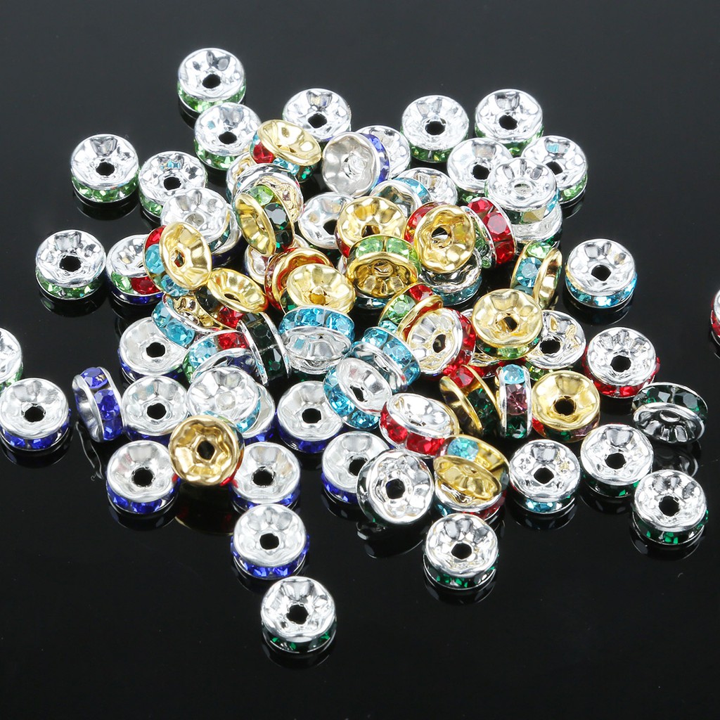 Wholesale 50pcs 6 8 mm Iron Round Crystal Rhinestone Loose Spacer Metal Beads For DIY Jewelry Findings Making Accessories