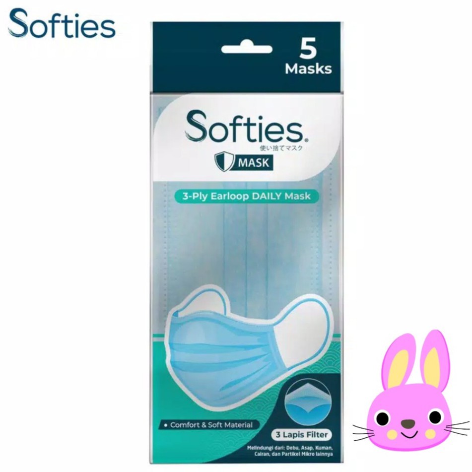 Masker SOFTIES ( Dewasa isi 5 mask ) 3ply Earloop Daily (no.144)