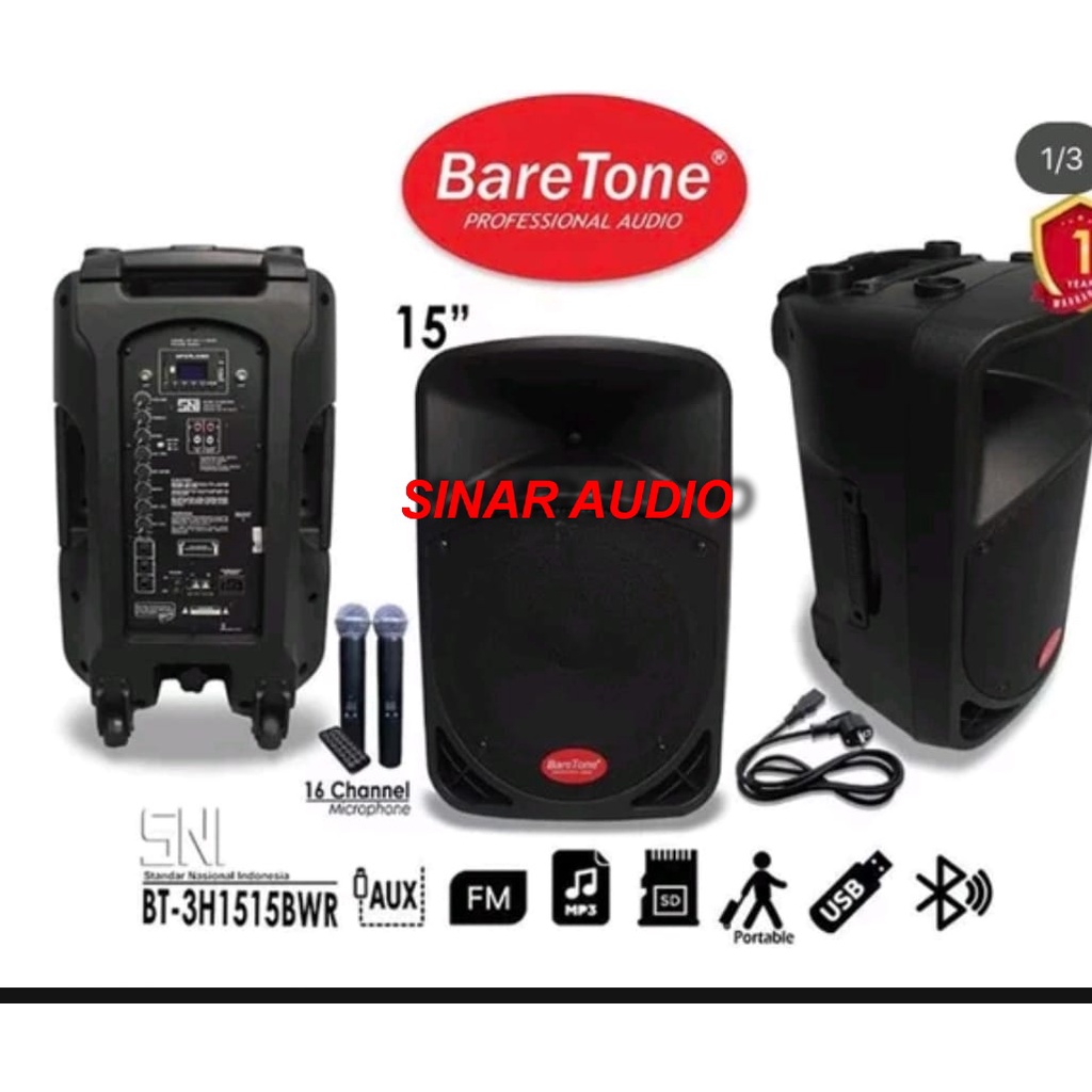 Portable Speaker Baretone BT-3H1515BWR 1515 BWR 1515BWR 15 Inch BT