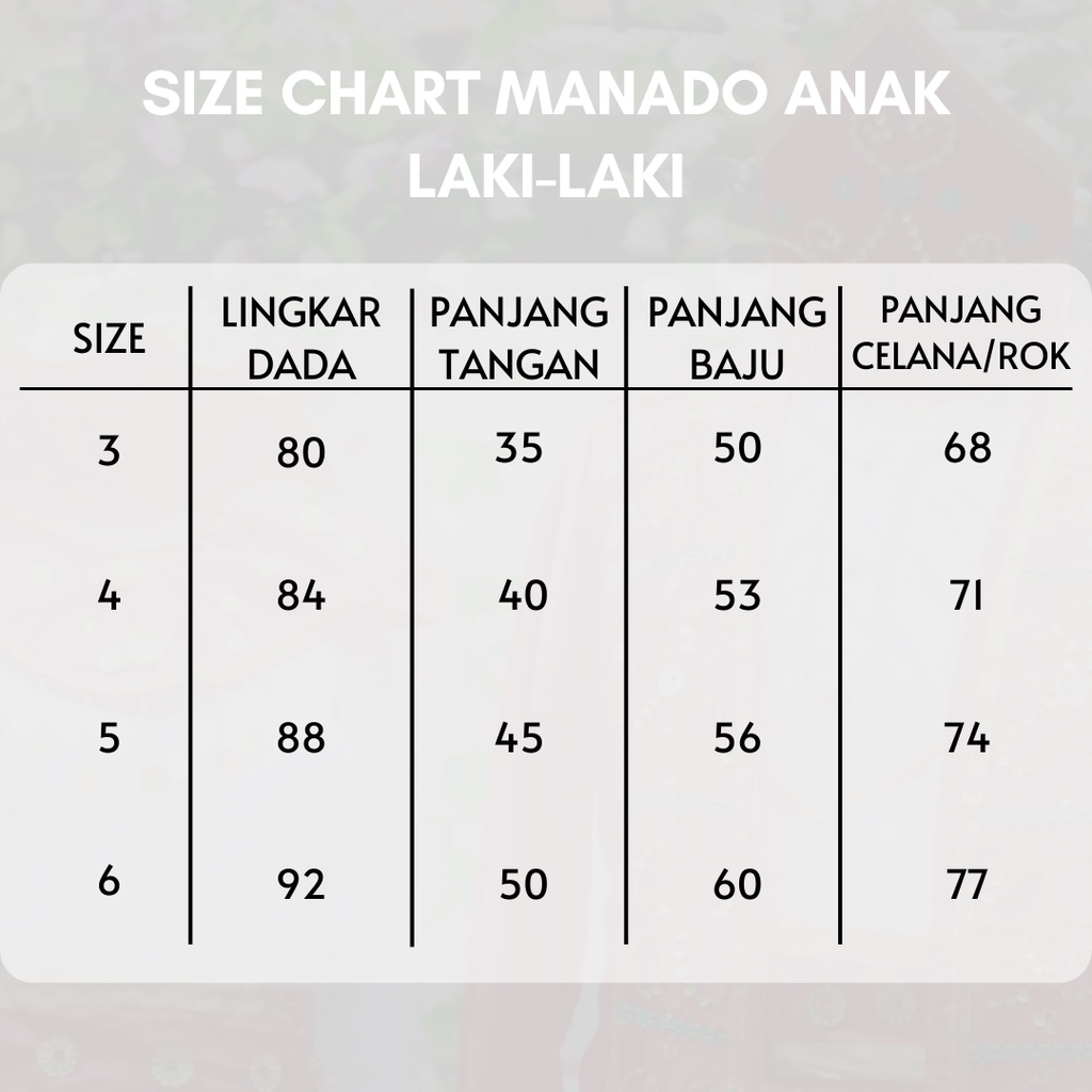 Baju Adat Sulawesi Utara/Manado Anak Satuan (Laki/Cewek)