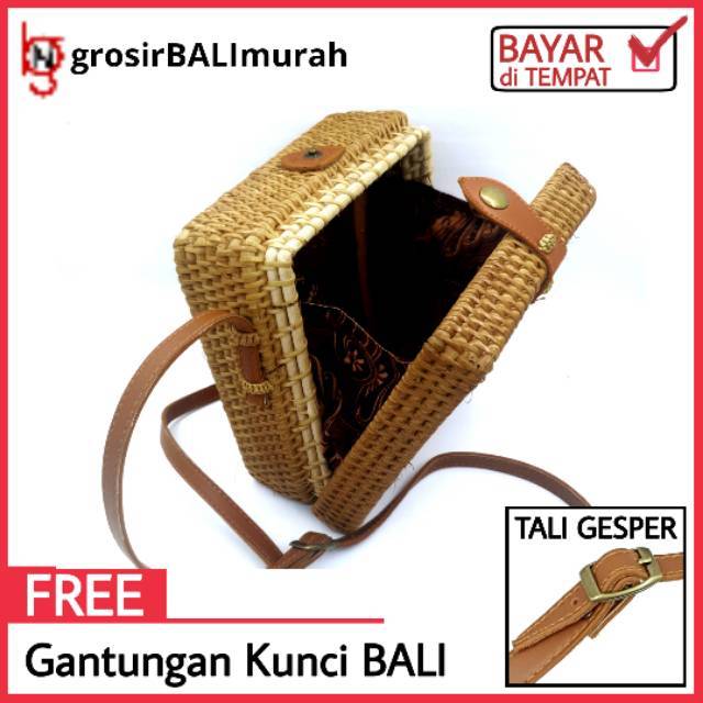  tas  selempang rotan  bali kotak  coklat polos original murah 