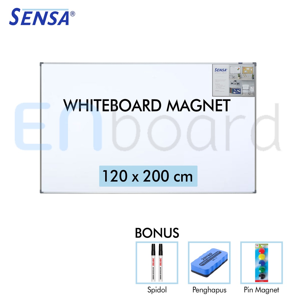 

Papan Tulis Whiteboard / White Board Gantung Magnet Single Face Sensa 120 x 200 cm