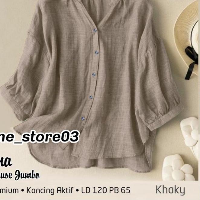 Rivana blouse jumbo/ Kemeja polos wanita bahan katun linen.