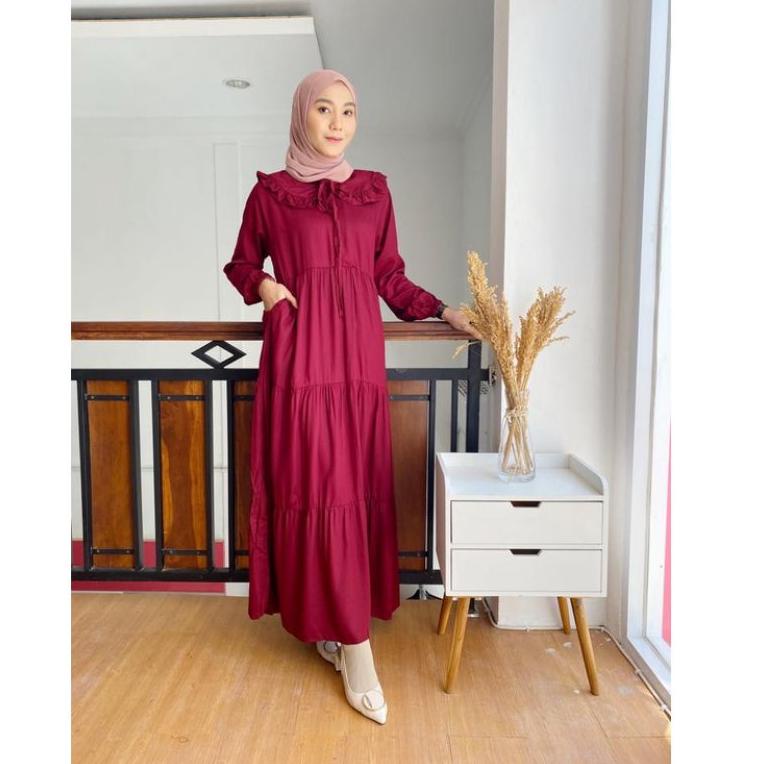 AMORA gamis rayon twill premium polos tali pinggang baju muslim wanita2022 Baju lebaran wanita remaj
