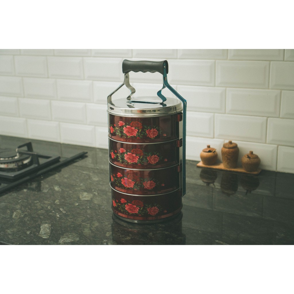 Rantang Stainless susun 4 - diameter 16cm Subron Motif Bunga